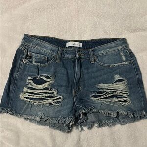 KanCan Blue Distressed Jean Shorts with Frayed Hem